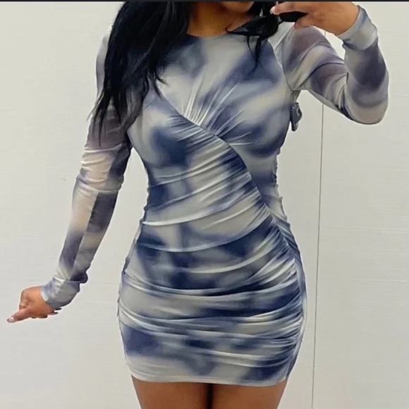 Zara Dresses & Skirts - Nwt Zara Blue Pattern Mesh Dress